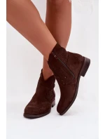 Dámské perforované kotníkové boty na nízkém podpatku S.Barski HY61-8026 Čokoládové Dámské perforované kotníkové boty na nízkém podpatku S.Barski HY61-8026 Čokoládové