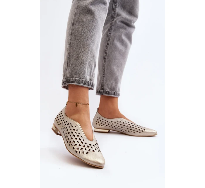 Boty Zazoo 2883 prolamované baleríny vyrobené z přírodní kůže, zlato
