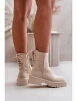 Semišové kotníkové boty na plochém podpatku šněrovací béžové model 20712785 - Kesi Semišové kotníkové boty na plochém podpatku šněrovací béžové model 20712785 - Kesi