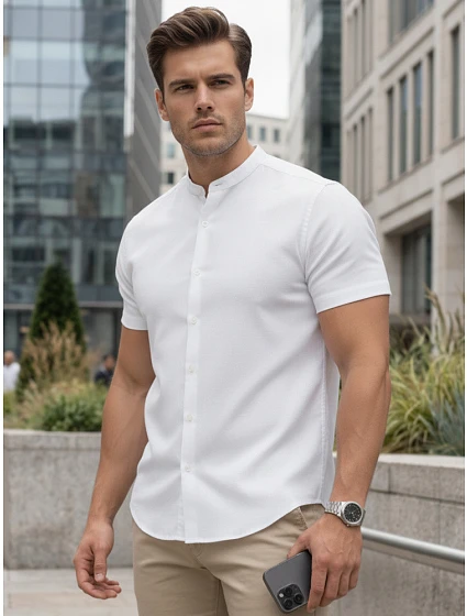Pánská košile s límečkem, střih slim fit, bílá, FashionStreet KX1093 Pánská košile s límečkem, střih slim fit, bílá, FashionStreet KX1093
