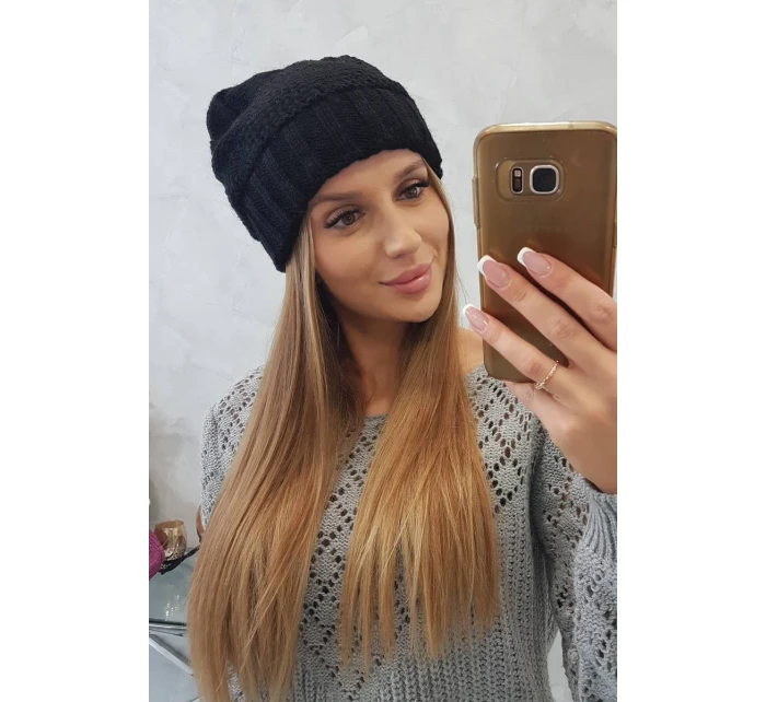 Dámská čepice černá model 18751759 - K-Fashion Dámská čepice černá model 18751759 - K-Fashion