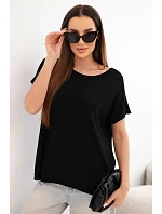 Dámská viskózová oversize halenka s krátkým rukávem a kulatým výstřihem černá