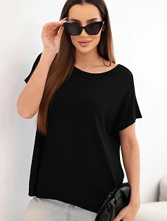 Dámská viskózová oversize halenka s krátkým rukávem a kulatým výstřihem černá