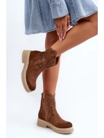 Semišové Dámské Botky na Ploché Podrážce Hnědé model 21652397 - Zazoo