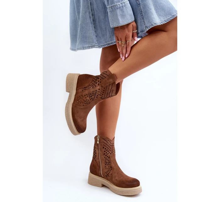 Semišové Dámské Botky na Ploché Podrážce Hnědé model 21652397 - Zazoo