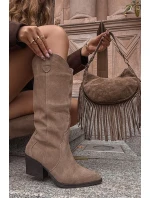 Kožené Semišové Kozačky Dámské Zateplené Khaki model 21714867 - Boto