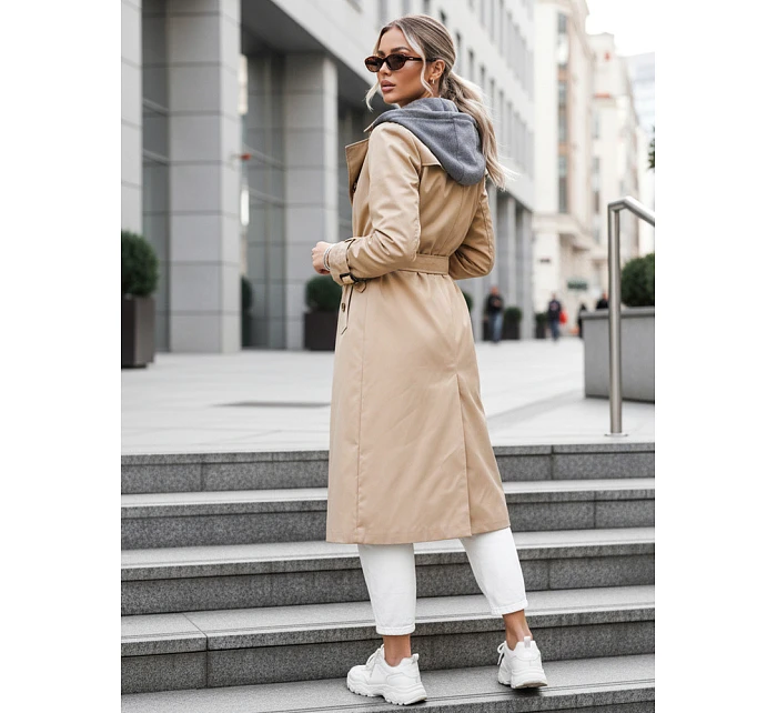 Dámský dvouřadový trenčkot s kapucí FashionStreet camel TY5656