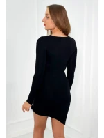 Pletené šaty s kožešinou ve spodní části černý Pletené šaty s kožešinou ve spodní části černý