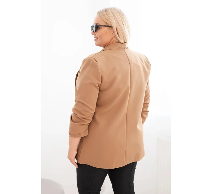 Dámská bunda Plus Size bez zapínání s podšívkou model 21468644 camelová - K-Fashion