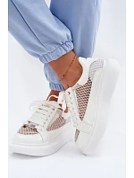 Kožené Dámské Tenisky S Dekorací model 22095158 Bílé - Goe Kožené Dámské Tenisky S Dekorací model 22095158 Bílé - Goe