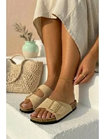 Kožené semišové dámské pantofle s přezkou Béžové model 22118175 - Boto