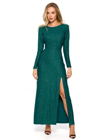 M719 Maxi šaty s dlouhými rukávy - smaragdové