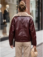 Dámská zimní bunda z ekokůže s kožešinovým lemem, vínová, FashionStreet TY5707 Dámská zimní bunda z ekokůže s kožešinovým lemem, vínová, FashionStreet TY5707