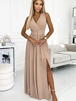 362-6 JUSTINE Dlouhé šaty s výstřihem a kosticemi - BEACH