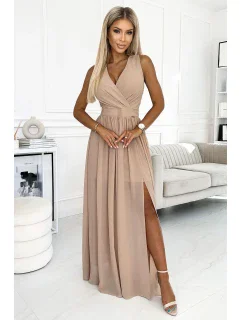 362-6 JUSTINE Dlouhé šaty s výstřihem a kosticemi - BEACH