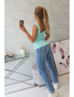 Halenka bez ramínek s volánky v mátové barvě Halenka bez ramínek s volánky v mátové barvě