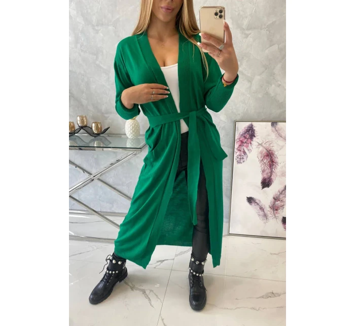 Sweter długi kardigan wiązany w talii zielony Sweter długi kardigan wiązany w talii zielony