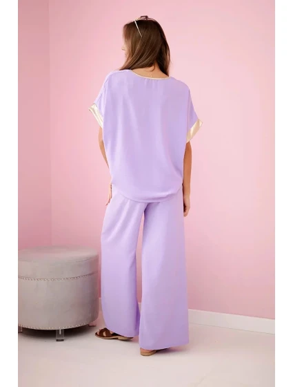 Viskózový komplet se zlatým lemováním světle fialová