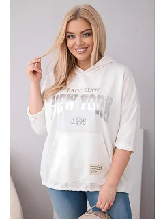 Dámská viskózová mikina Plus Size s kapucí a klokaní kapsou ecru