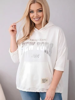 Dámská viskózová mikina Plus Size s kapucí a klokaní kapsou ecru