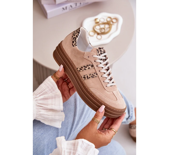 model 21669356 Dámské Semišové Sneakersy Na Platformě Leopardí Růžové - Zazoo