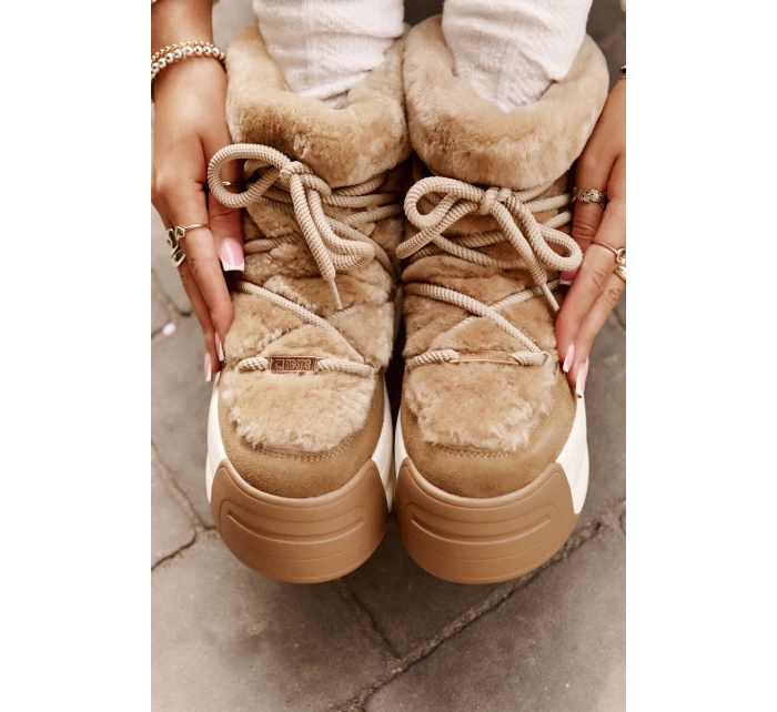 Kožené Dámské Sněhule Na Silné Podešvi S Kožešinou Big Star model 21669685 Hnědé - Big Star Shoes Kožené Dámské Sněhule Na Silné Podešvi S Kožešinou Big Star model 21669685 Hnědé - Big Star Shoes