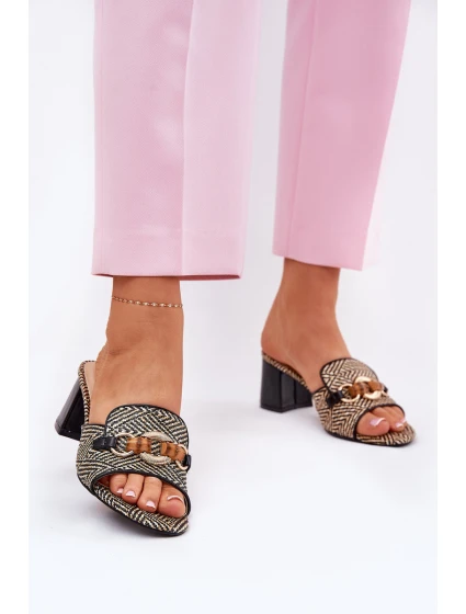 Dámské Pantofle Na Podpatku S Dekorací Černé model 21689670 - Boto