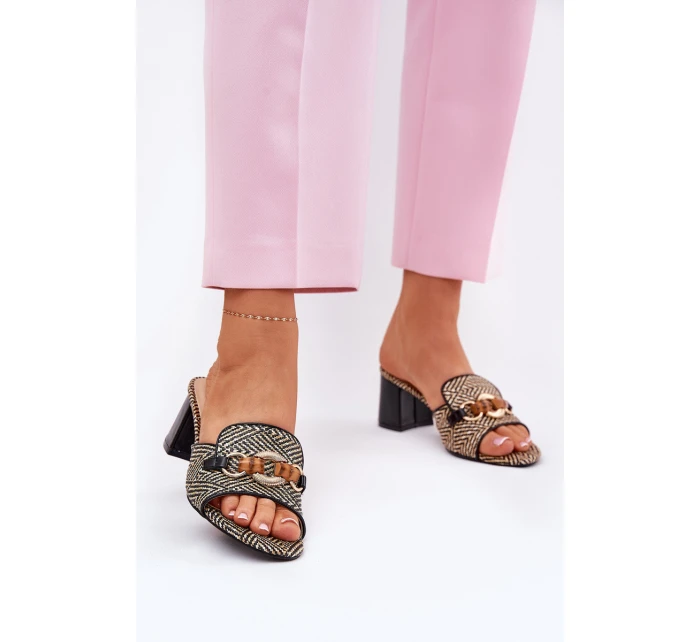 Dámské Pantofle Na Podpatku S Dekorací Černé model 21689670 - Boto