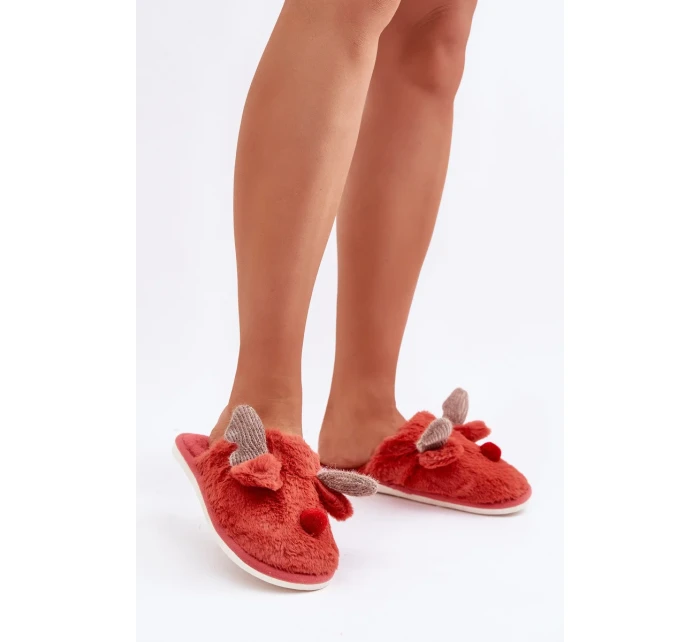 Futrzane Dámské Pantofle S Motivem Sobů Korálové Sennalith