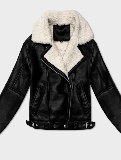 Černo-ecru dámská kožená bunda s kožešinovou podšívkou pro přechodné období J Style (11Z8267)