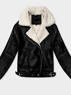Dámská přechodná kožená bunda s umělou kožešinou J Style black-ecru (11Z8267)