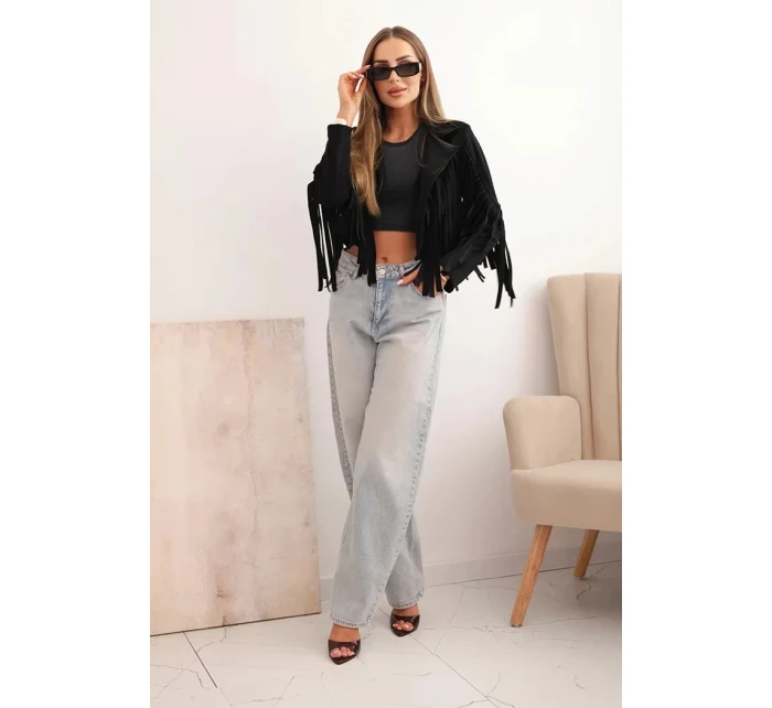 Dámská semišová bunda s třásněmi černá