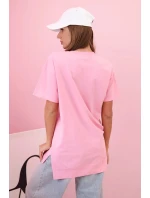 Dámské oversize tričko srdcem a třásněmi s krátkým rukávem světle růžová