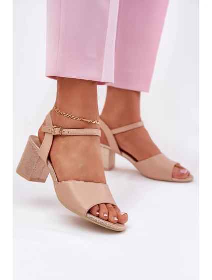 Dámské sandály na podpatku model 21695205 béžové - VINCEZA