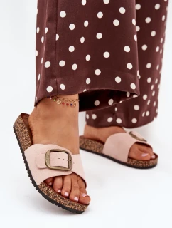 Dámské pantofle s přezkou na korkové platformě růžové Zavira