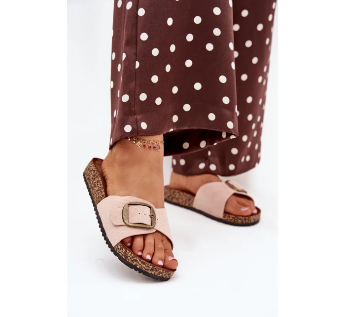 Dámské pantofle s přezkou na korkové platformě růžové Zavira Dámské pantofle s přezkou na korkové platformě růžové Zavira