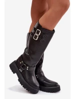 Kožené dámské kozačky s přezkami zateplené Big Star model 21758949 černé - Big Star Shoes Kožené dámské kozačky s přezkami zateplené Big Star model 21758949 černé - Big Star Shoes