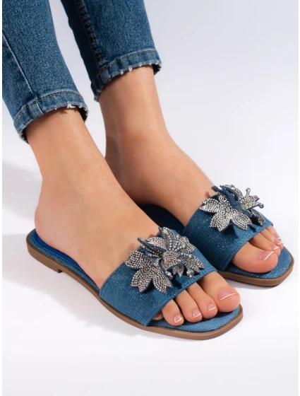 Exkluzívní modré dámské nazouváky bez podpatku Exkluzívní modré dámské nazouváky bez podpatku