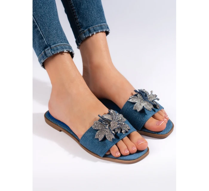 Exkluzívní modré dámské nazouváky bez podpatku Exkluzívní modré dámské nazouváky bez podpatku