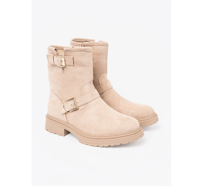 Originální Jasnobeżowy dámské kotníčkové boty na plochém podpatku Originální Jasnobeżowy dámské kotníčkové boty na plochém podpatku