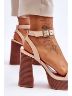 Kožené Sandály Na model 21620454 Platformě Béžové Marina - Boto Kožené Sandály Na model 21620454 Platformě Béžové Marina - Boto