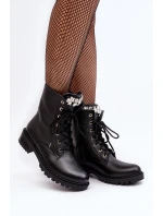 Dámské kožené workery s ozdobou model 21640614 Černé - Zazoo