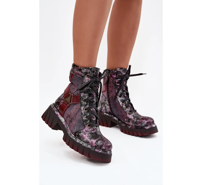 Kožené workery dámské Maciejka 07072-23 bordó