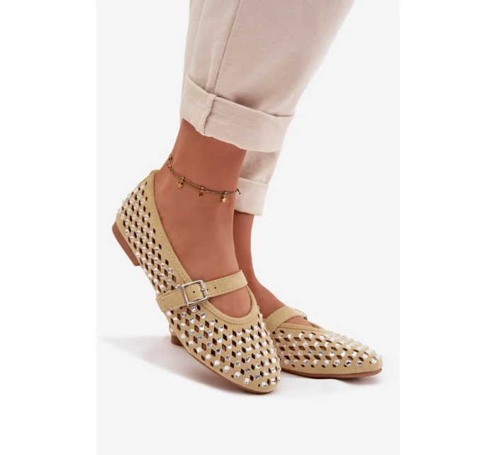 Dámské baleríny s krajkovým vzorem a kamínky Žluté Wilvessa Dámské baleríny s krajkovým vzorem a kamínky Žluté Wilvessa