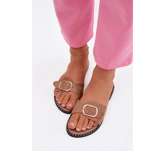 Dámské nazouváky na nízkém podpatku se zlatou sponou Camel Selivelle