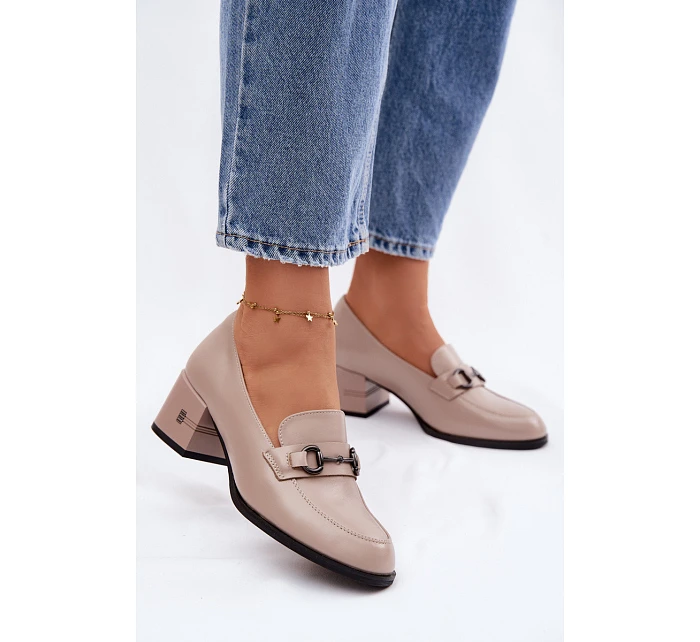 Kožené dámské polobotky na podpatku Vinceza 18116 Béžové