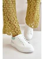 Nízké Dámské Tenisky Na Platformě Z Eko Kůže Bílo-Zelené Nevelena Nízké Dámské Tenisky Na Platformě Z Eko Kůže Bílo-Zelené Nevelena