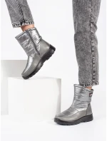 Praktické dámské šedo-stříbrné sněhule platforma Praktické dámské šedo-stříbrné sněhule platforma