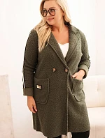 Dámský kabát Plus Size z umělého beránka s kapsami khaki