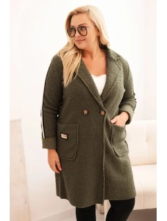 Dámský kabát Plus Size z s kapsami khaki model 21297074 - K-Fashion